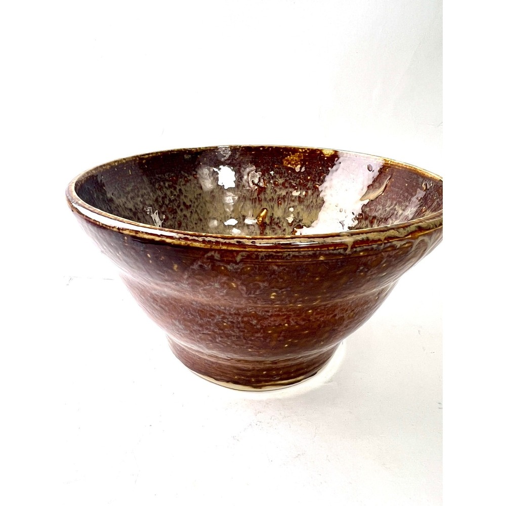 Handmade Studio Pottery‎ Glazed Ceramic Bowl Brown Amber Speckled Artist Signed